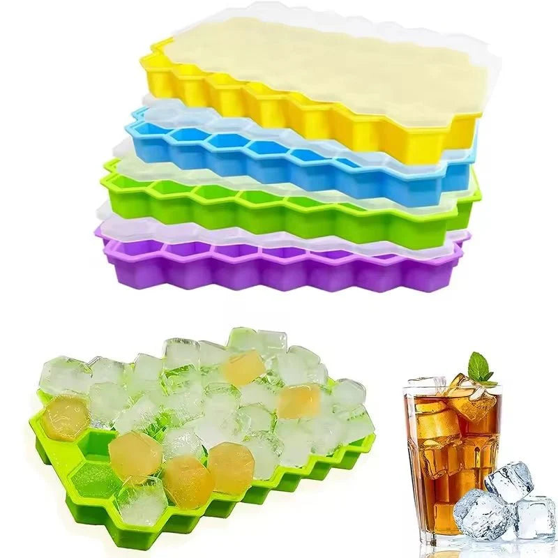 Honeycomb Ice Tray with Lid | Food-Grade Silicone | 37 Hexagon Cubes | NovaEx