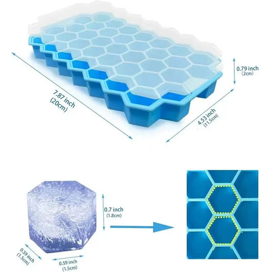 Honeycomb Ice Tray with Lid | Food-Grade Silicone | 37 Hexagon Cubes | NovaEx